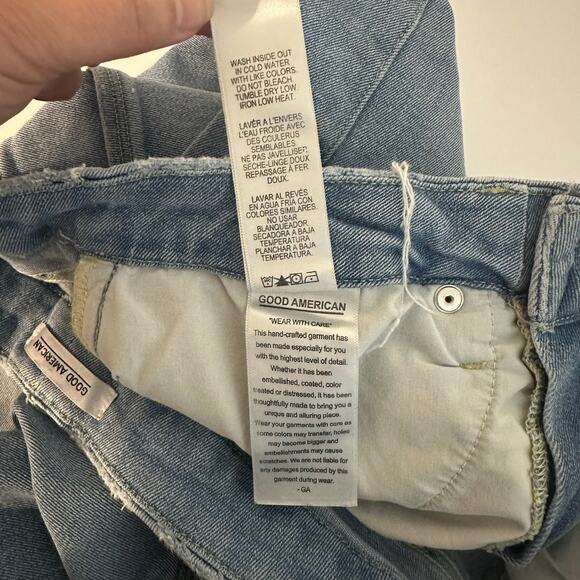 Good American Women's Good Leg Light Wash Skinny Jeans Raw Hem Size 6 28 - Picture 3 of 13